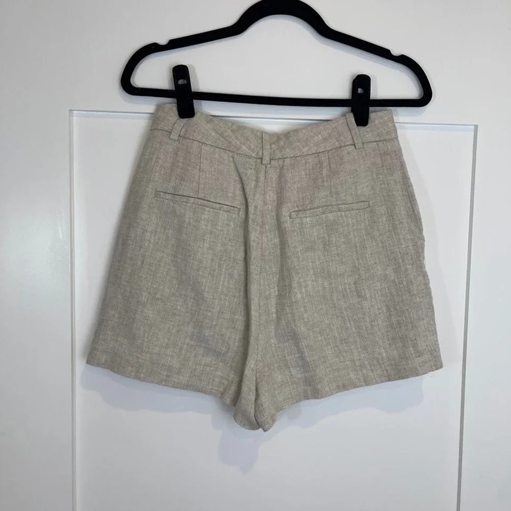 Zara Beige Linen Blend Tailored Mini Skort – Size S